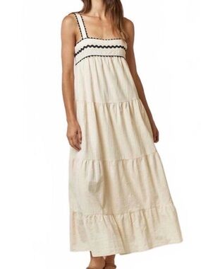 Cotton Maxi Sundress with Contrast Trim - Cream
